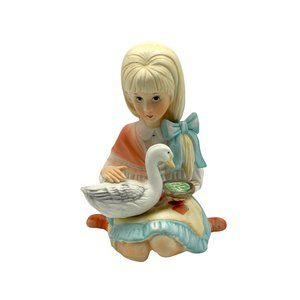 Lenwile Ardalt Girl Feeding Duck Goose Porcelain Figurine Hand Painted Figure